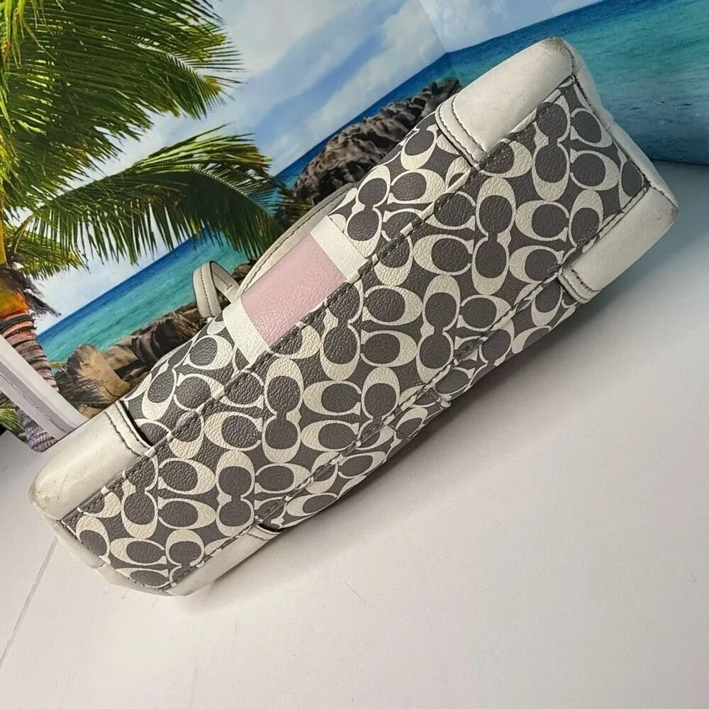Coach Heritage Signature Stripe Pink White Tote Bag F15137